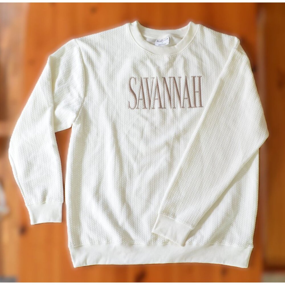 Embroidered Savannah Sweatshirt Cream XL Georgia Travel Charm Cotton BLEND